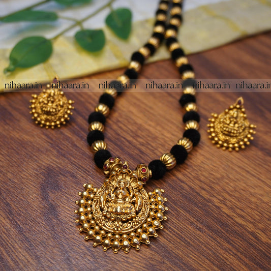 Antique Gold Velvet Lakshmi Haaram - Black NA704