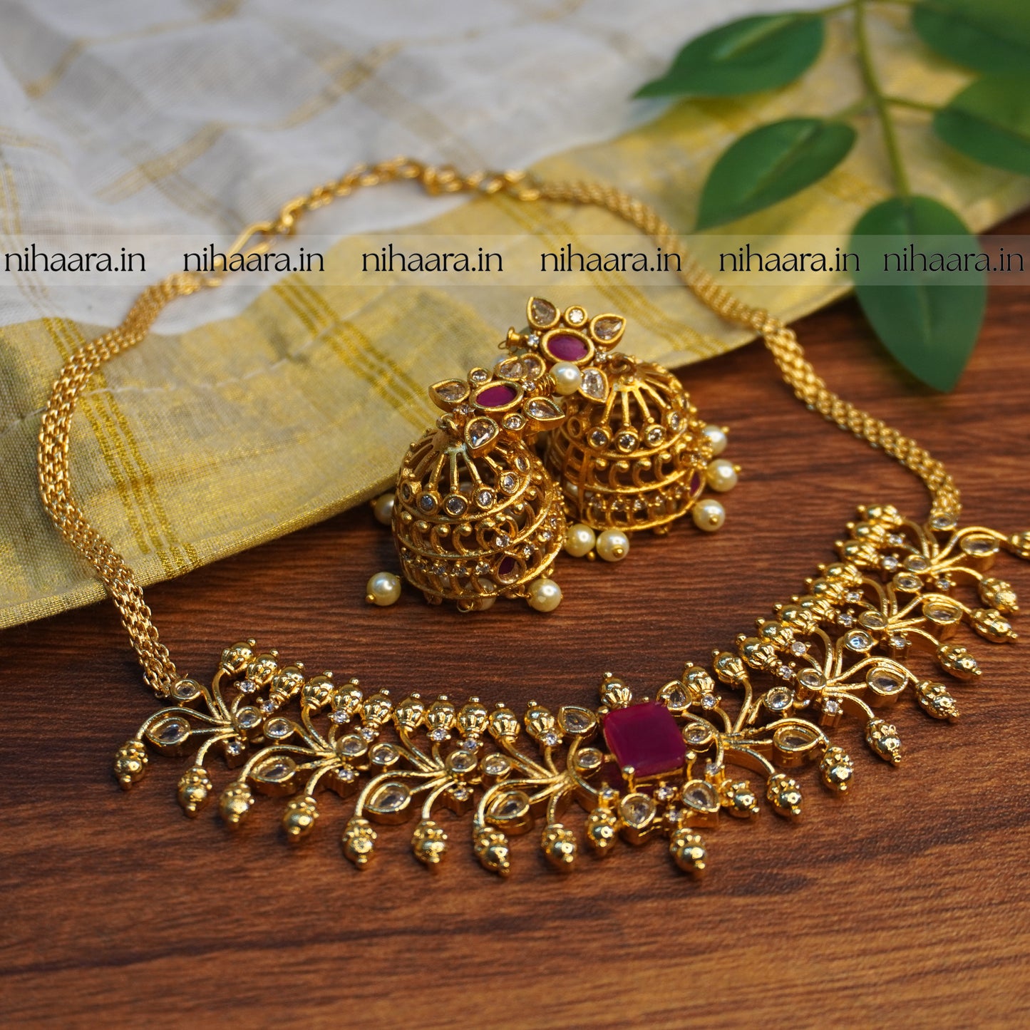 Premium Taruni Golden Choker Set - Red NA756
