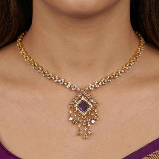 Premium AD Gold Topaz Necklace Set  NA825