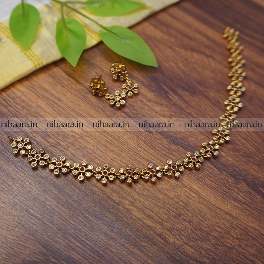 Gold Bhagya Necklace Set - White & Red NA740