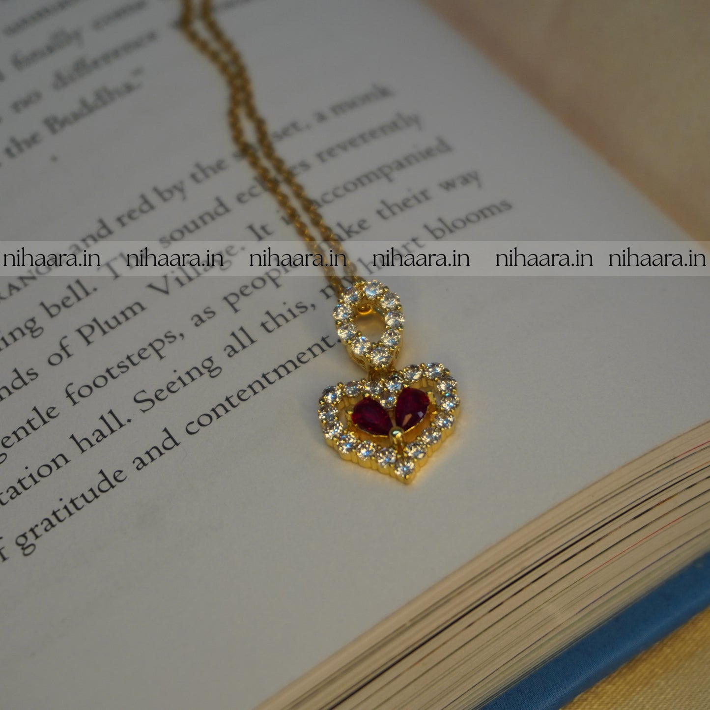 Anti-Tarnish Ruby Heart in Heart Necklace NA207