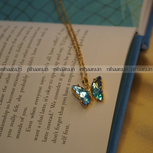 Daily wear Butterfly Necklace - Aquamarine Blue NA205