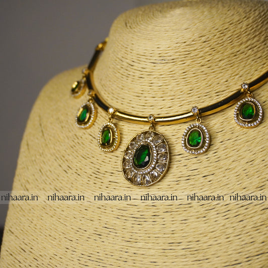 Premium Gold AD Raga Necklace Green NA802