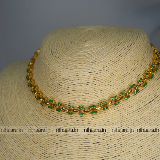 Gold Layam Necklace Set Green NA805