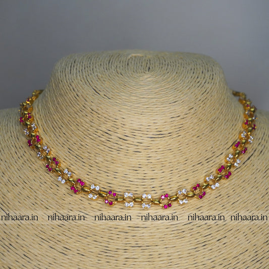 Gold Layam Necklace Set White & Magenta NA806