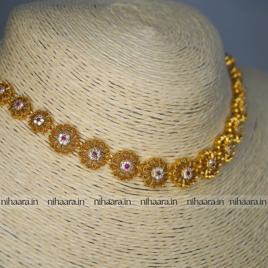 Gold Kamalam Necklace Set - Red NA709