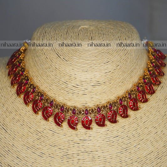 Traditional Gold Aamra Necklace Set - Red NA703