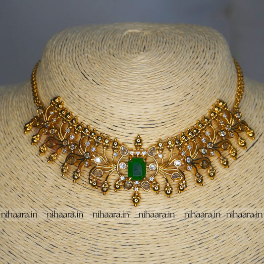 Premium Taruni Golden Choker Set - Green NA757