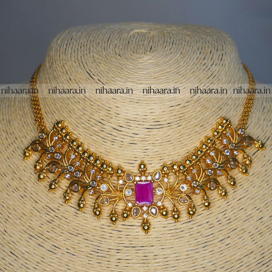 Premium Taruni Golden Choker Set - Red NA756