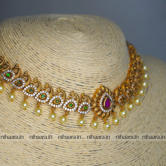 Premium Gold AD Mayur Necklace Set NA715