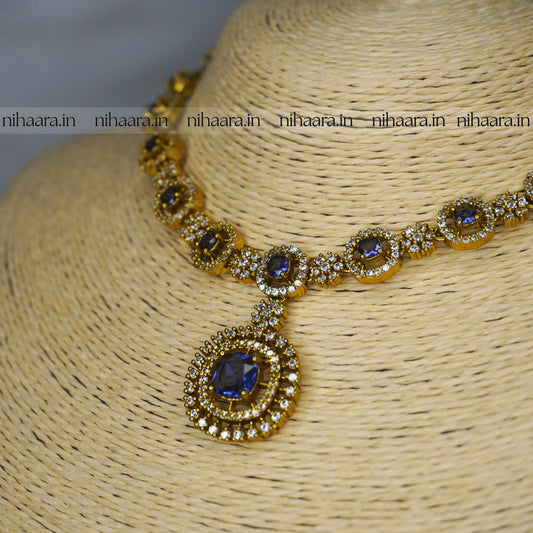 Premium Gold AD Stones Rani Necklace Set Violet NA841