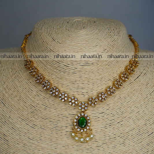 Gold Jhanvi AD Necklace Set Green NA819