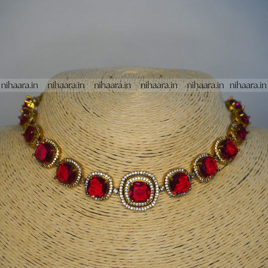 Premium Gold AD Ziva Necklace Set Red NA821