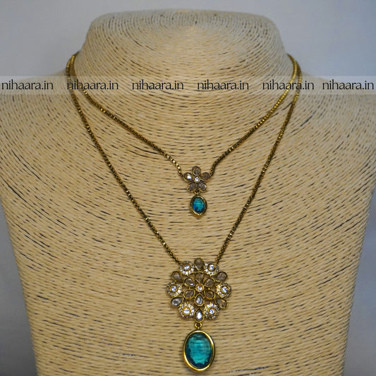Premium Antique AD Nithya Necklace Set Blue NA816