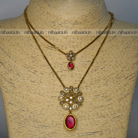 Premium Antique AD Nithya Necklace Set Red NA817
