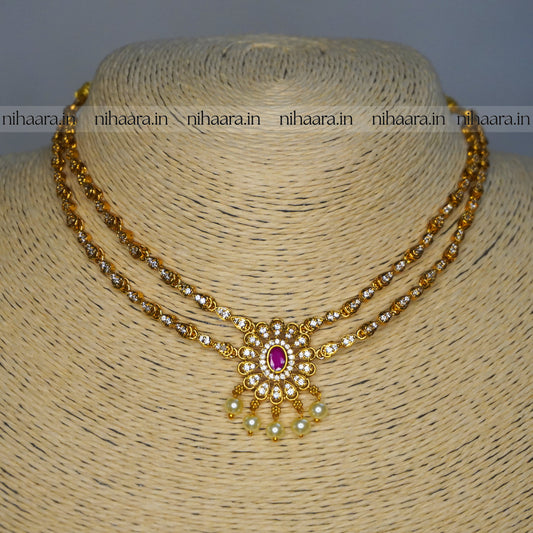 Premium Gold AD Stones Sundari Necklace Set Red NA828