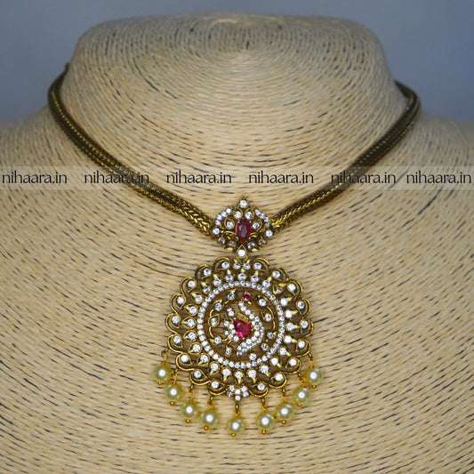 Premium AD Antique Gold Peacock Necklace Set NA827