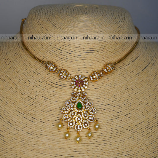 Premium AD Gold Mayurika Necklace Set NA826