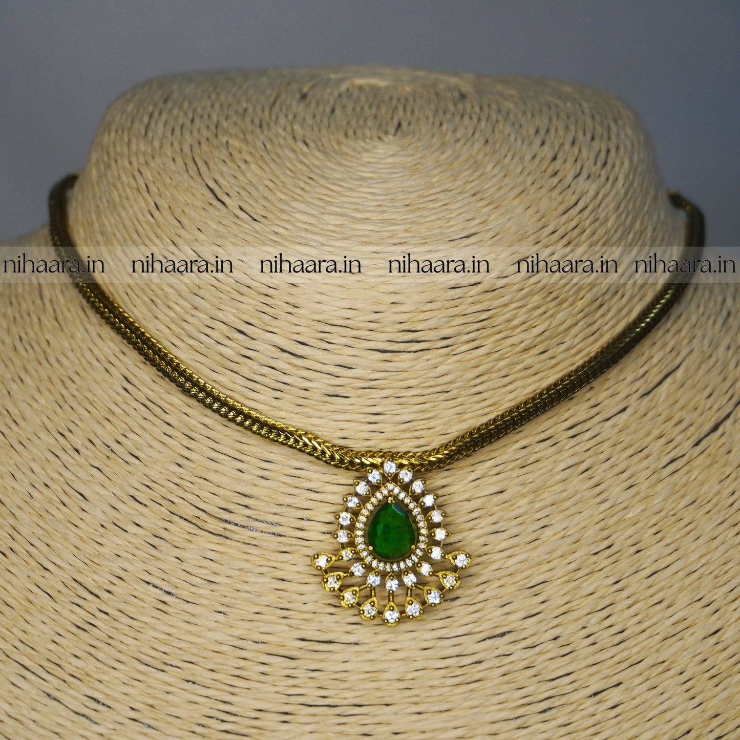 Antique AD Daksha Necklace Set Green NA846