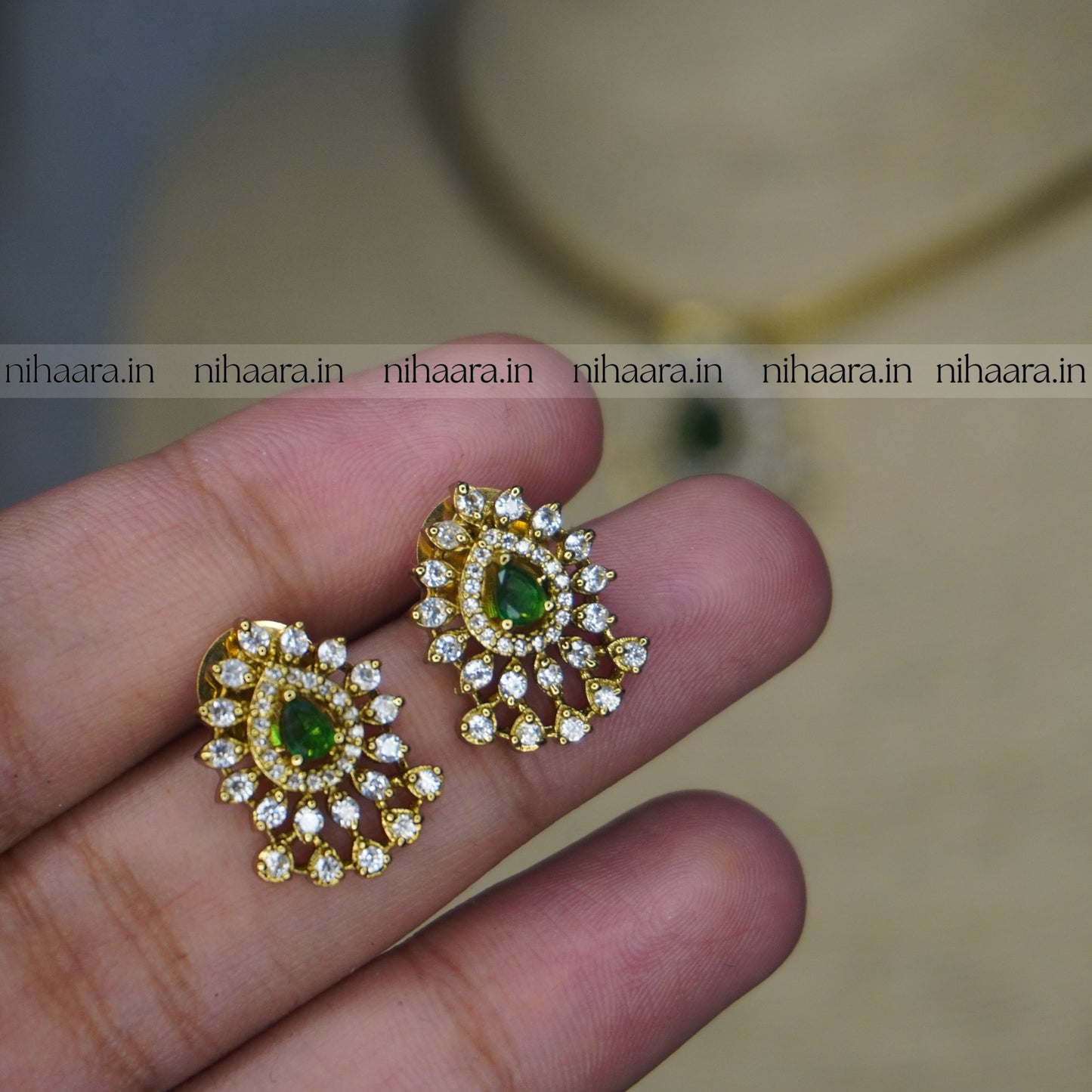 Antique AD Daksha Necklace Set Green NA846
