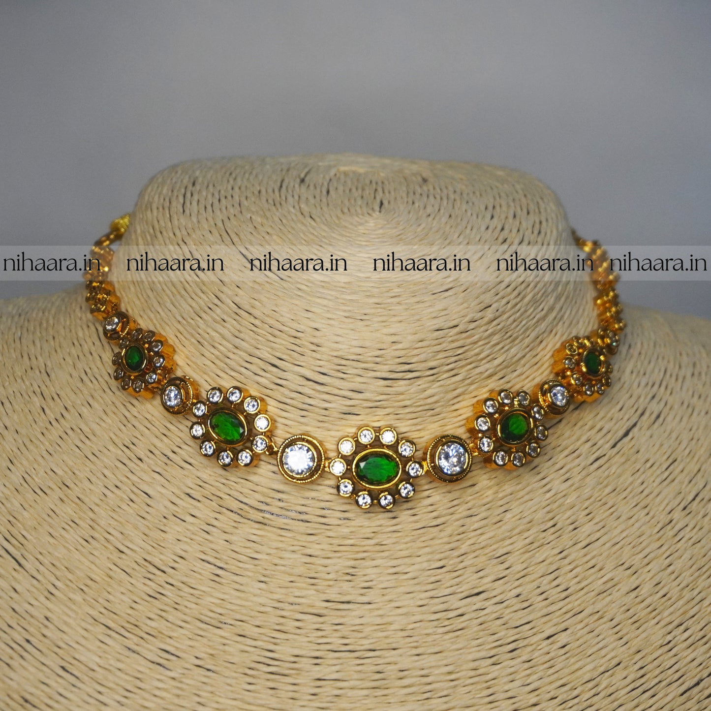 Premium Gold AD Stones Vishu Necklace Set Green NA844
