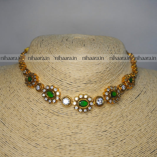 Premium Gold AD Stones Vishu Necklace Set Green NA844