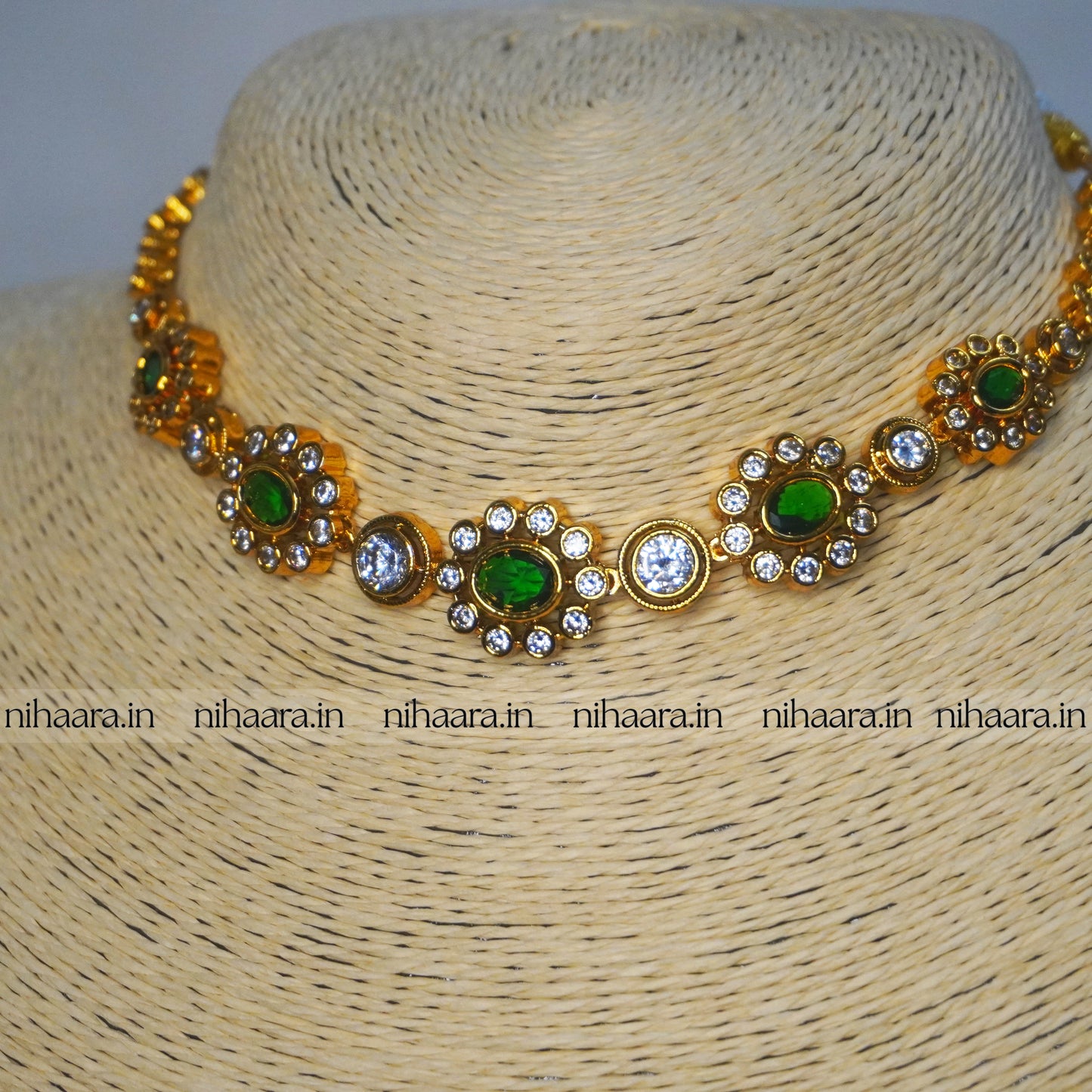 Premium Gold AD Stones Vishu Necklace Set Green NA844