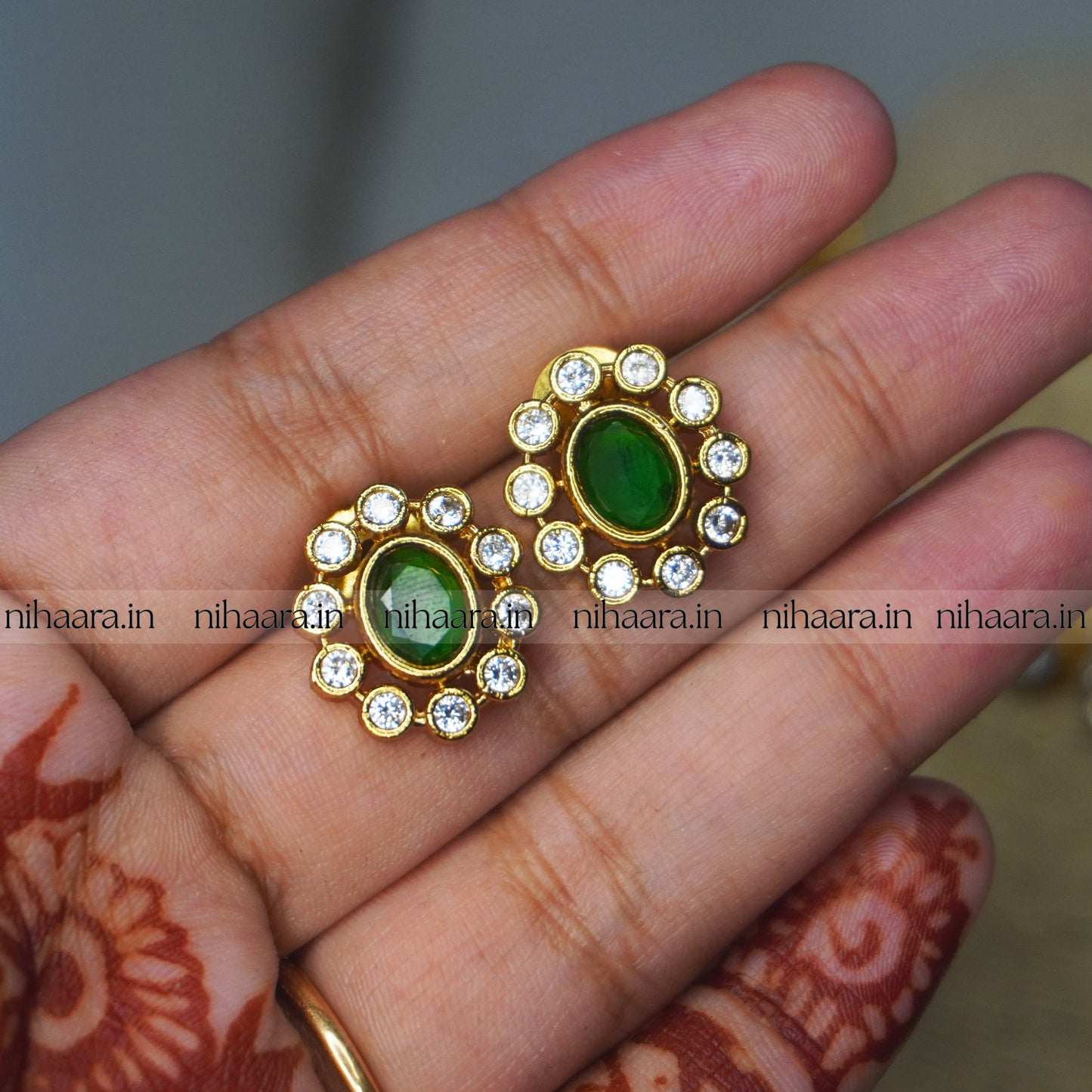 Premium Gold AD Stones Vishu Necklace Set Green NA844
