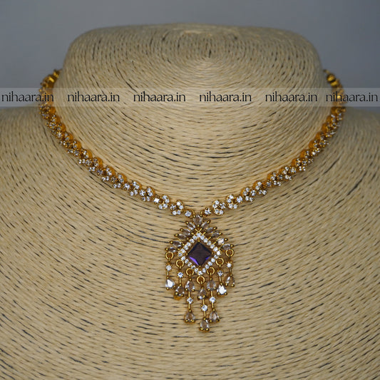 Premium AD Gold Topaz Necklace Set  NA825