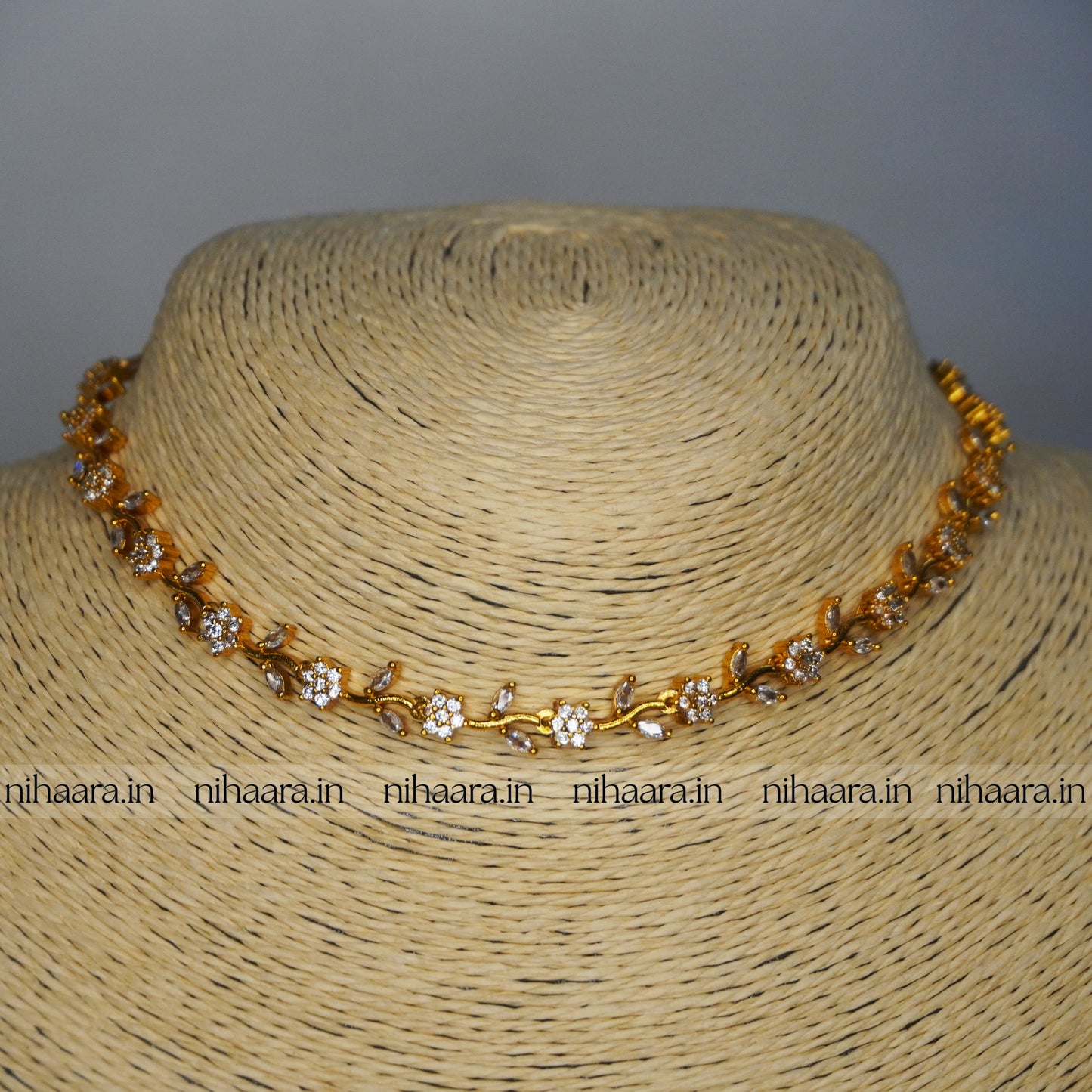 Premium Gold AD Stones Flower Necklace Set NA842