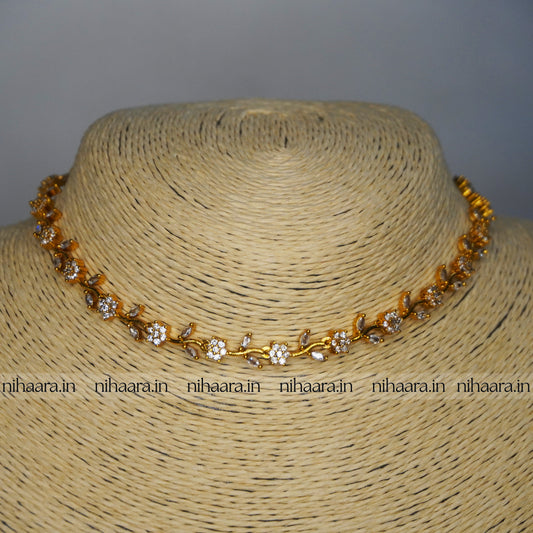 Premium Gold AD Stones Flower Necklace Set NA842