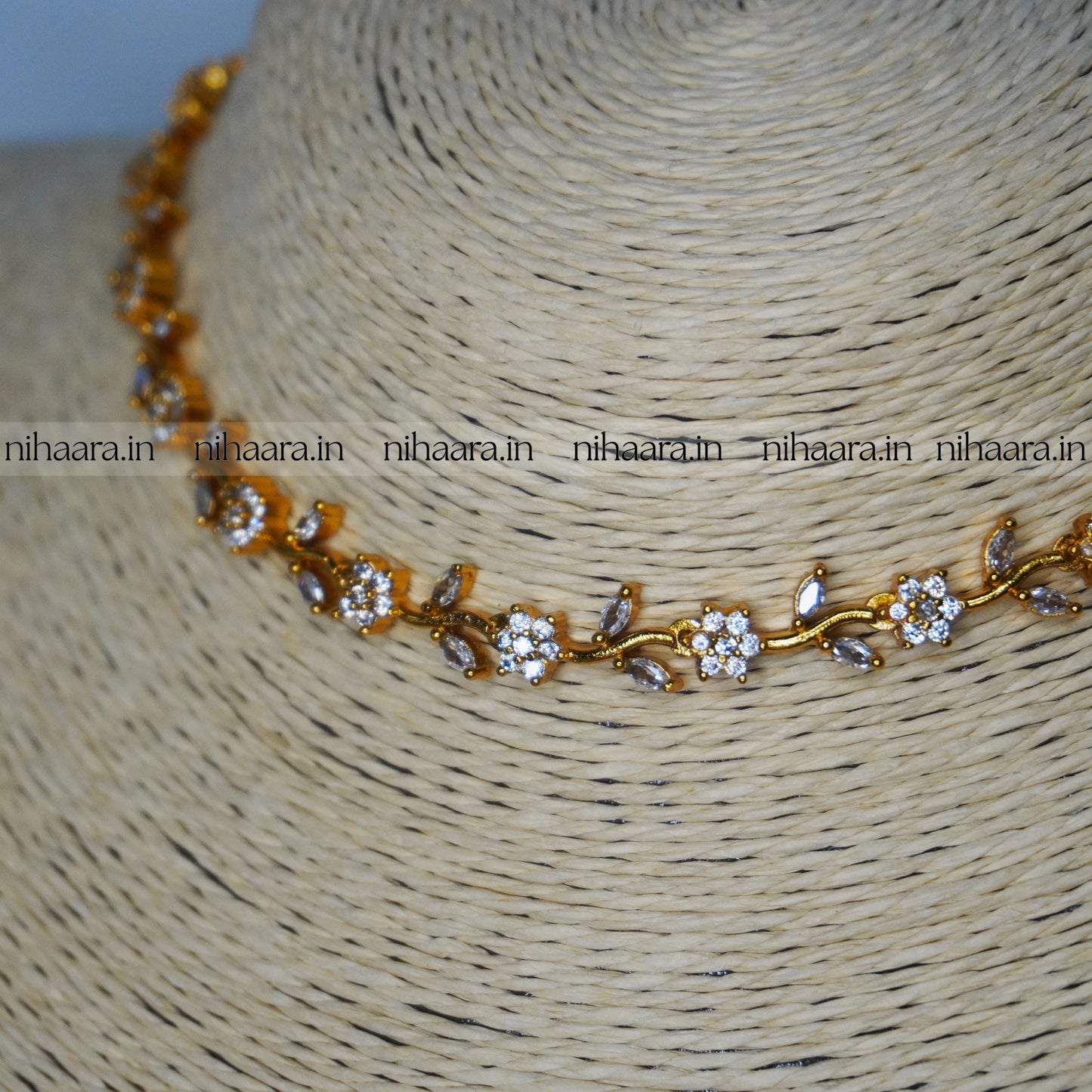 Premium Gold AD Stones Flower Necklace Set NA842