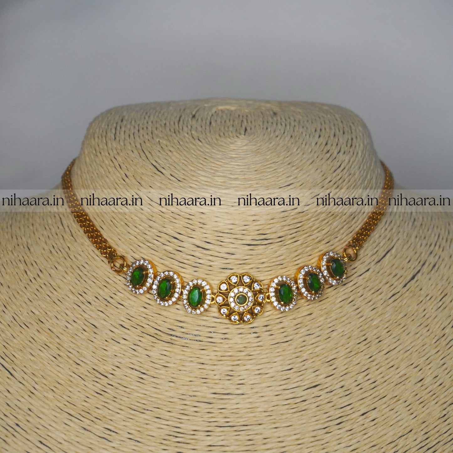 Budget Gold AD Mohini Choker Set Green - NA845