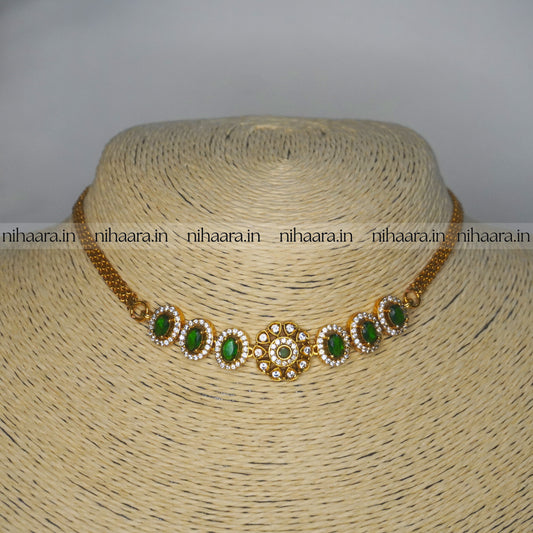 Budget Gold AD Mohini Choker Set Green - NA845