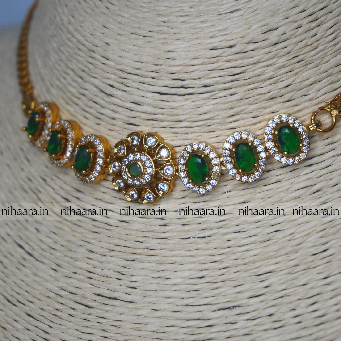 Budget Gold AD Mohini Choker Set Green - NA845