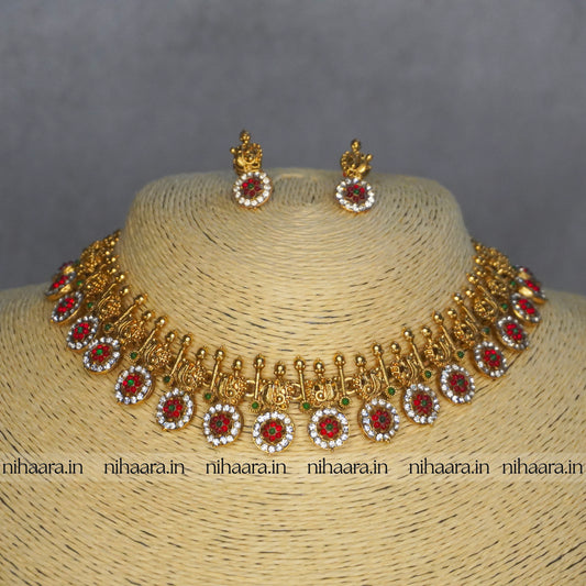 Budget Gold Kemp Droupathi Necklace Set NA832