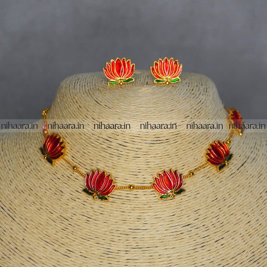 Budget Gold Thaamara Necklace Set - Red NA833