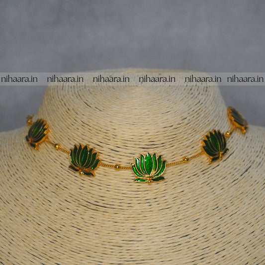 Budget Gold Thaamara Necklace Set - Green NA836
