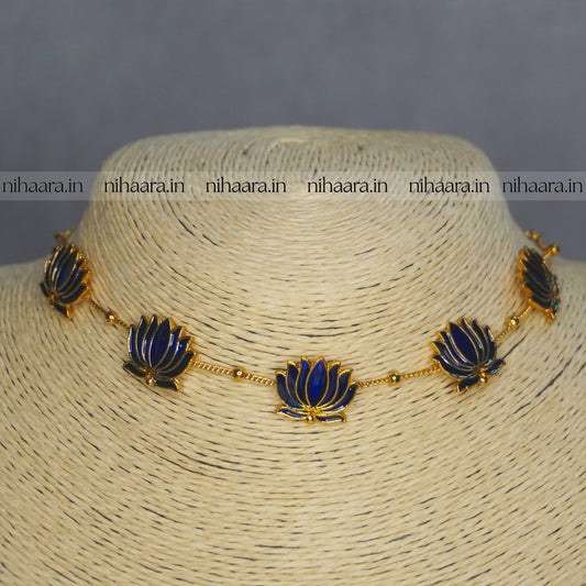 Budget Gold Thaamara Necklace Set - Dark Blue NA837