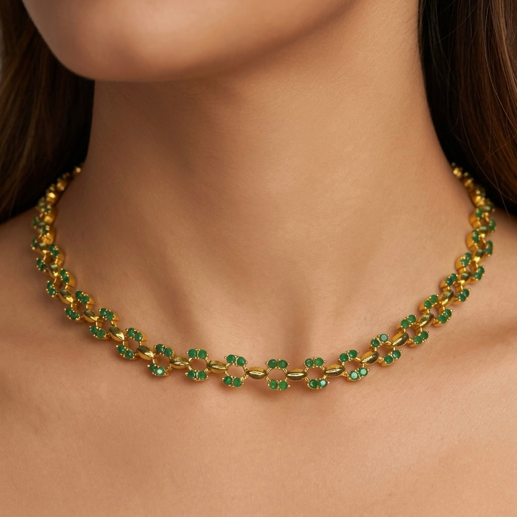 Gold Layam Necklace Set Green NA805