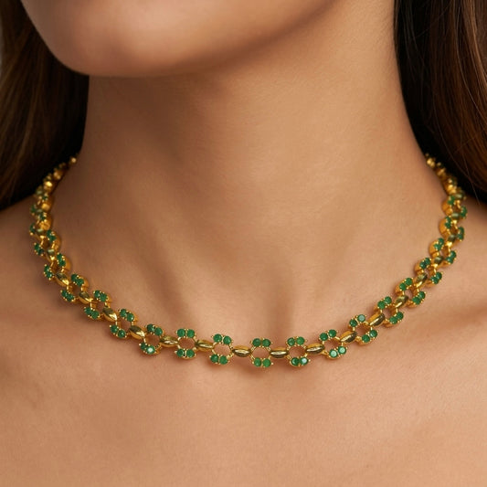 Gold Layam Necklace Set Green NA805