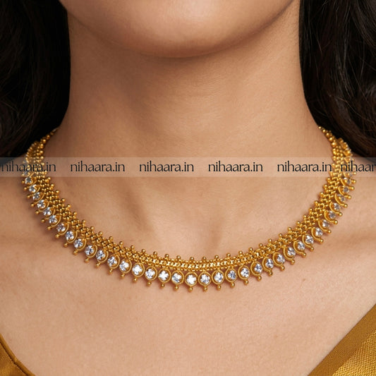 Gold Alankritha Necklace Set - White NA763