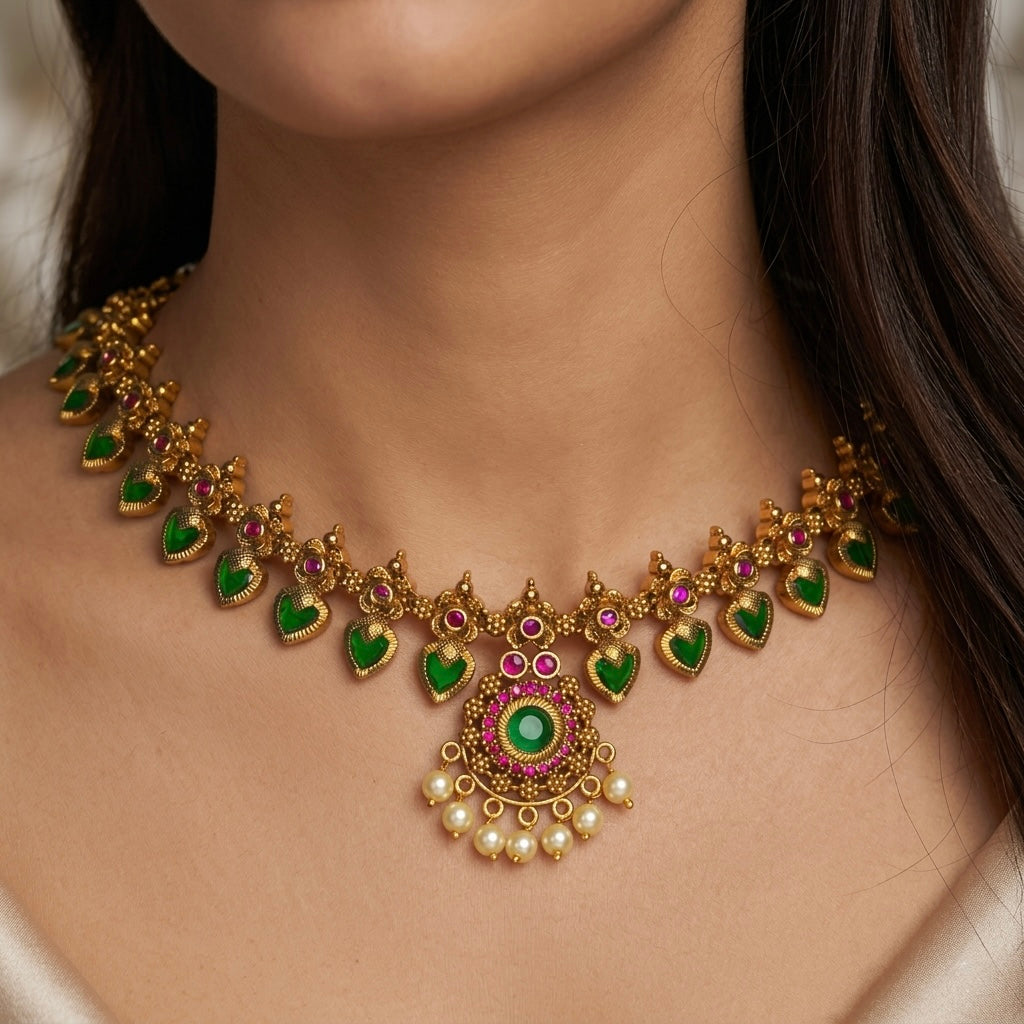Premium Gold Plated Amrutha Paalakka Necklace NA801