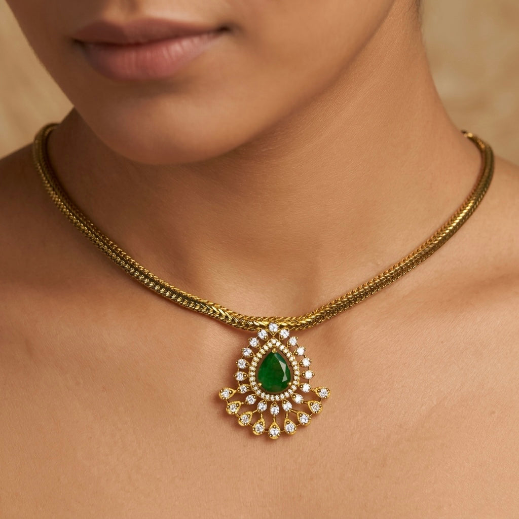 Antique AD Daksha Necklace Set Green NA846