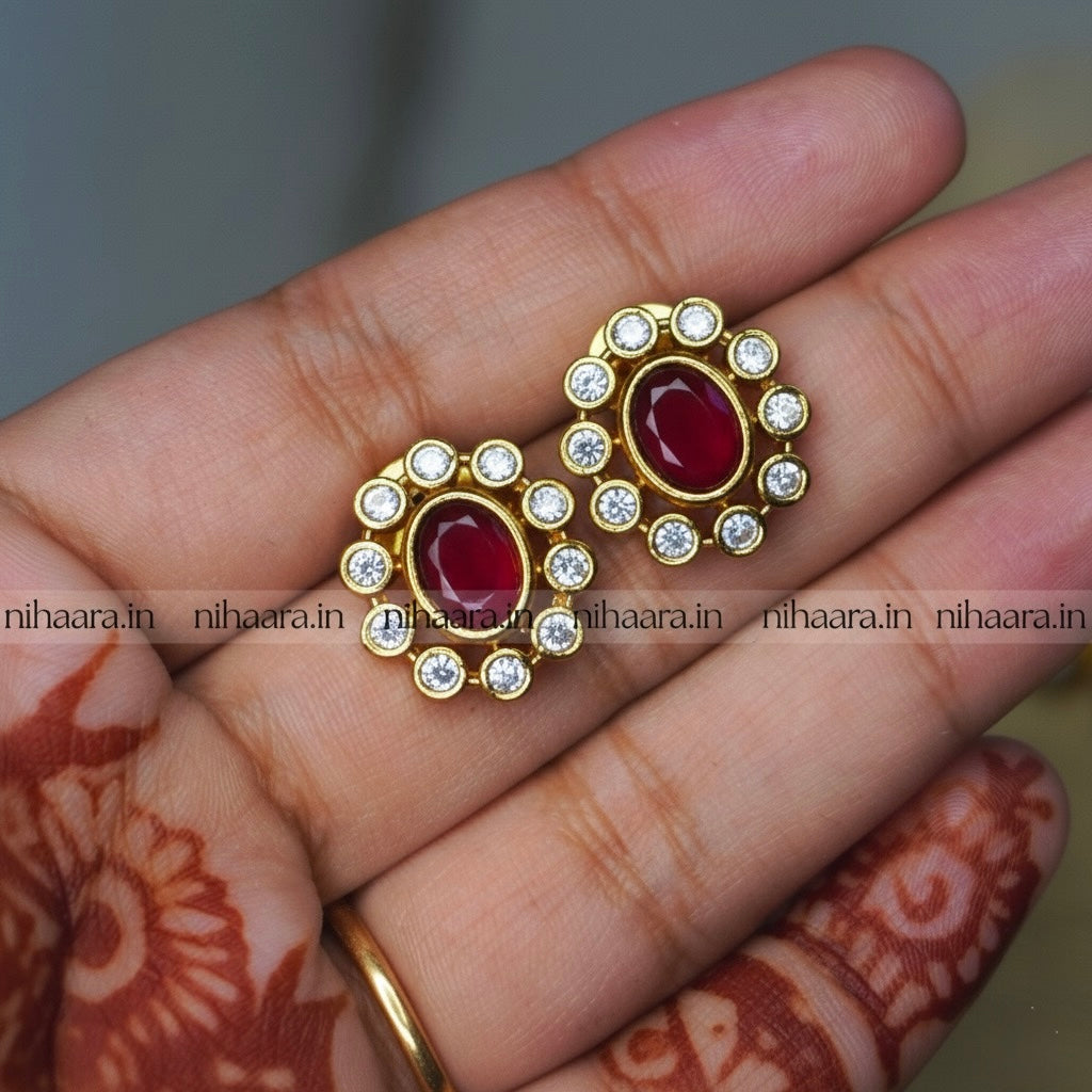 Premium Gold AD Stones Vishu Necklace Set Red NA843