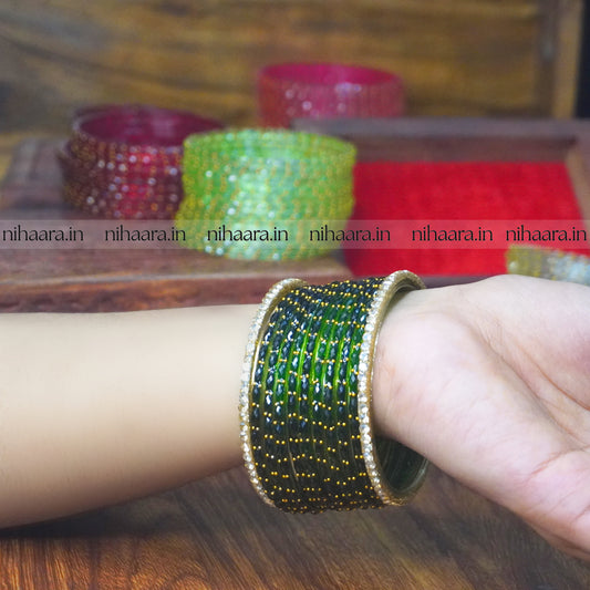 Raindrop Glass Bangles Green (1 dozen) NA602